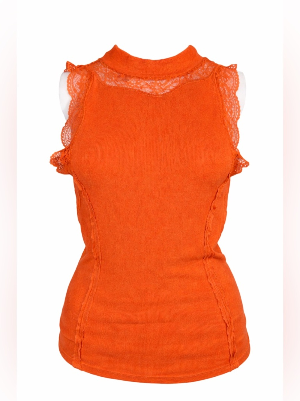 Free People Bright Orange Lace-Trim Tank